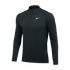 Black Nike half-zip long-sleeve athletic shirt featuring a white swoosh logo on the left chest and thumbholes at the cuffs.