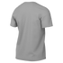 Back view of a plain grey short-sleeved crewneck t-shirt against a black background.
