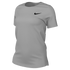 Light gray Nike short-sleeve crew neck t-shirt with a black swoosh logo on the chest. Shown from a three-quarter angle against a black background.
