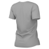 Rear view of a plain grey short-sleeved t-shirt against a solid black background.