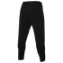 Rear view of black tapered athletic pants with an elastic waistband and ribbed lower leg panels.