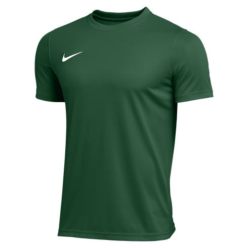Forest green short-sleeved Nike athletic t-shirt with a crew neck and a white swoosh logo on the upper left chest.
