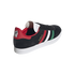 Black Adidas Gazelle sneaker with red, white, and green stripes. Features a red heel tab with a white Mexico logo and a white textured sole.