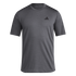 Dark grey heathered Adidas crew neck t-shirt with short sleeves and a small black logo on the left chest.