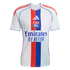 White Olympique Lyonnais soccer jersey with a central red and blue vertical stripe. Includes team crest, Adidas logo, and blue "Emirates FLY BETTER" sponsor text.