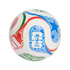 White soccer ball with red, green, and blue geometric patterns. Features a blue FIFA World Cup 26 logo and a green "TRIONDA CLUB" emblem.