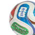 Close-up of a white soccer ball featuring colorful graphics, including a blue FIFA 26 logo with the World Cup trophy and a green "TRIONDA COMPETITION" patch.
