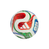 White soccer ball with colorful red, green, and blue swirling graphics, featuring the Adidas and FIFA logos.