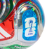 Close-up of a holographic silver soccer ball featuring colorful red, green, and blue geometric patterns and the FIFA World Cup 2026 logo.