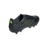A black Adidas Copa soccer cleat featuring neon green accents on its side stripes and heel logo, shown from a rear-side angle against a black background.