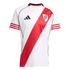 A white Adidas football jersey featuring a diagonal red sash, a team crest on the left chest, and three horizontal red stripes on each sleeve.