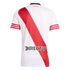 Back of a white River Plate soccer jersey with a red diagonal sash, red-striped sleeves, and a DIRECTV logo.
