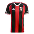 Adidas River Plate soccer jersey with red and black vertical stripes, featuring the club crest and white collar details.