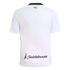 Back view of a white short-sleeve soccer jersey featuring a black collar, a small colorful crest near the neck, and a Guidehouse logo with a triangular icon at the bottom.