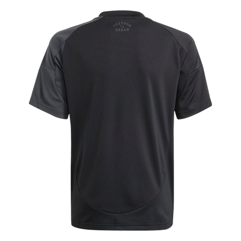 Back view of a black short-sleeved athletic shirt with "FREEDOM TO DREAM" printed in small grey text below the collar.