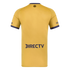 Back view of a gold football jersey with navy blue trim. It features a DIRECTV logo on the lower back and a small gold emblem below the collar.