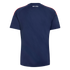 The back of a navy blue t-shirt featuring red shoulder stripes and "EST. 1776" printed in white near the neckline, shown against a black background.