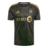 Black LAFC soccer jersey with gold geometric Art Deco-inspired patterns, gold Adidas logo, club crest, and BMO sponsor logo.
