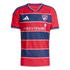 FC Dallas soccer jersey featuring red and blue horizontal stripes, team crest, Adidas logo, and Children’s Health sponsor branding.