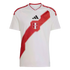 White Peru soccer jersey with a patterned red diagonal sash featuring the FPF crest, red shoulder stripes, and a black Adidas logo.