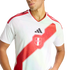 A person wearing the white Peru national soccer team home jersey, featuring a prominent red diagonal sash with geometric patterns and the team's crest.