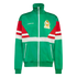 Green Adidas Mexico track jacket featuring red and white geometric panels, a white full-length zipper, and the gold national team crest on the left chest.