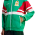 A green Adidas Mexico national football team track jacket featuring red and white stripes and a vintage federation crest.