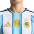 Close-up of an Argentina national football jersey with blue and white stripes, featuring the FIFA World Champions 2022 patch and the AFA crest with three stars.