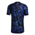 Back view of a black soccer jersey featuring intricate blue scrollwork patterns. A small "ARGENTINA" sun logo sits below the collar. Sleeve cuffs are trimmed in white.