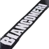 A black knit scarf featuring the word "BIANCONERI" in large, bold white block letters.