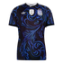 Black Adidas Argentina soccer jersey with ornate blue scrolling patterns, featuring the AFA three-star crest and the FIFA World Champions 2022 badge.