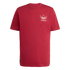 Maroon short-sleeved t-shirt with a white Adidas Trefoil logo and cursive "Arsenal" text on the chest.