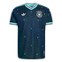 Dark blue Adidas Germany soccer jersey with light teal trim, a subtle chevron pattern, and small teal diamond motifs throughout.