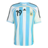 Argentina home football jersey with light blue and white vertical stripes, featuring the Adidas logo, AFA crest, and the black number 19 on the chest.