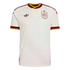 A white Adidas Spain national football team jersey with burgundy and gold trim, featuring a subtle floral pattern, trefoil logo, and national team crest.