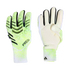 Neon yellow Adidas Predator goalkeeper gloves showing the patterned backhand with "PRED" text and the white palm with "URG 2.0" branding.