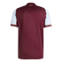 Back view of a claret and light blue football jersey with gold decorative patterns on the sleeve cuffs and "1874" printed on the back of the neck.