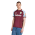 Male model wearing the claret and blue 2024-25 Aston Villa home kit by Adidas with Betano sponsor logo against a black background.