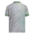 Rear view of a gray short-sleeve athletic jersey featuring wavy diagonal patterns and bright neon green trim on the collar and sleeves.