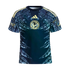 Dark blue Club América soccer jersey featuring light blue Aztec-inspired eagle graphics, a central club crest, and yellow Adidas logo and shoulder stripes.