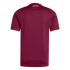 Back of a maroon short-sleeved soccer jersey with orange sleeve trim and "ASROMA" printed in orange on the neck.