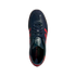 Top-down view of a navy blue and red Adidas sneaker featuring the Arsenal football club crest on the tongue.