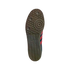 Underside of a brown gum rubber Adidas sneaker sole with traction patterns and a centered logo, shown against a solid black background.