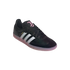 A black Adidas Samba Juventus sneaker featuring silver stripes, a pink tongue logo, and a translucent pink sole against a white background.