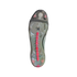 Bottom view of an Adidas soccer cleat soleplate, featuring a translucent gray base with pink studs and a central pink spine. A gray strap crosses the forefoot.