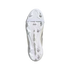 Underside view of an Adidas soccer cleat's white soleplate, showing molded studs and a central PowerSpine feature.