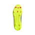 Bottom view of a neon yellow soccer cleat outsole with red and yellow studs, featuring the Adidas logo and "SPRINTPLATE 360" text on a black background.
