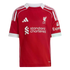 Red Liverpool F.C. Adidas home soccer jersey with white stripes and sponsor logos.