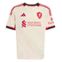 An off-white Liverpool F.C. football jersey with red Adidas stripes, club crest, and sponsor logos. Features red and black trim on the collar and cuffs.