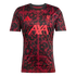 A black Liverpool FC soccer jersey with an intricate red scrollwork pattern, featuring red Adidas, LFC crest, and AXA sponsor logos.